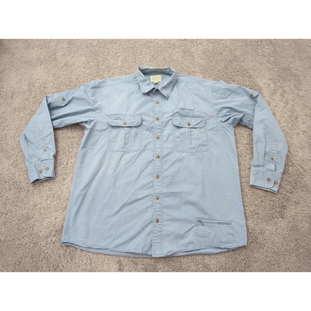 Cabela's Button Up Shirt Mens XL TALL Blue Long Sleeve Made‎ in Macau